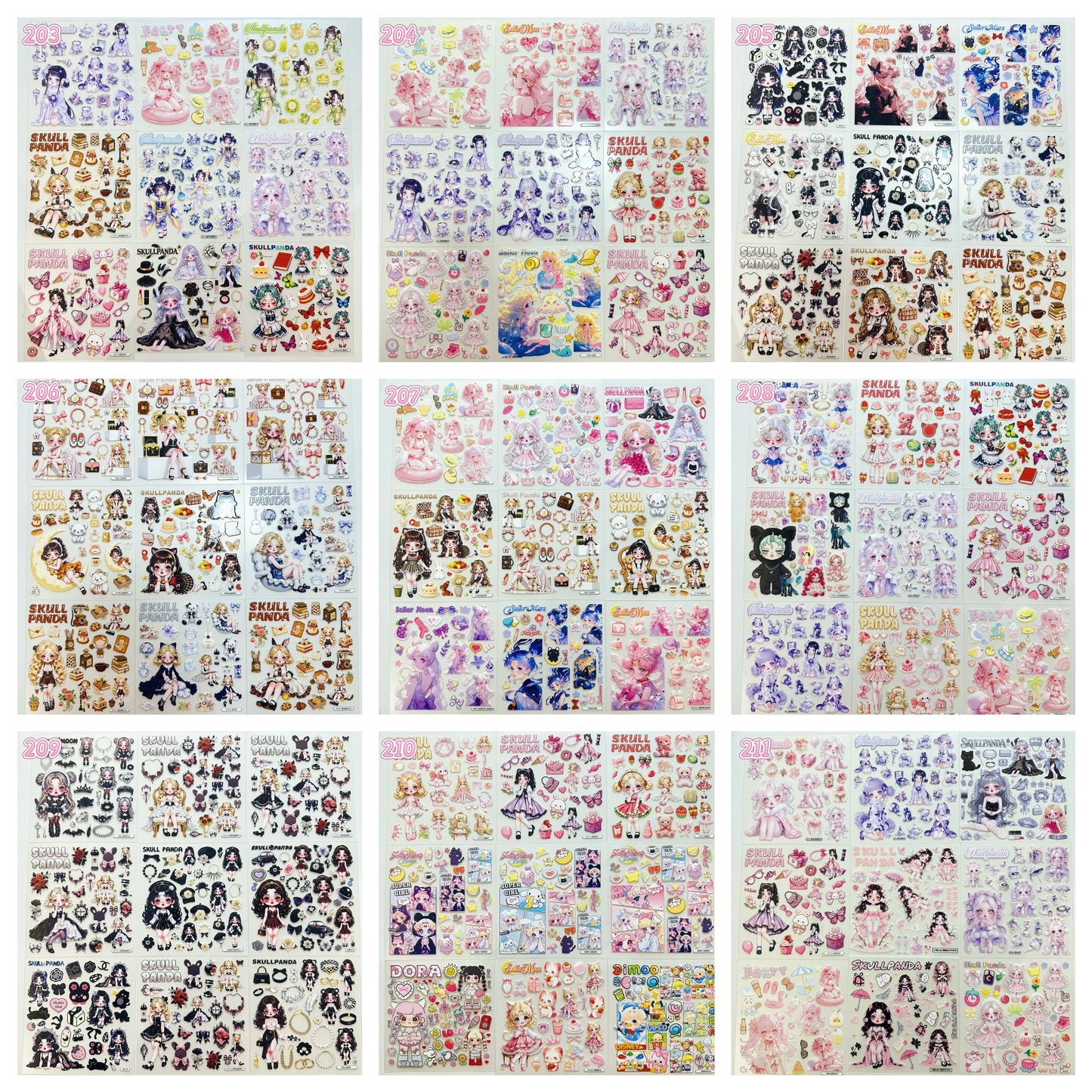 浮き彫りシール【203-211】 (別発送・合算不可)18枚以上ご購入で送料無料/9枚以下の場合は送料649円が別途必要となります(沖縄別途)一部サイズは大きめ
