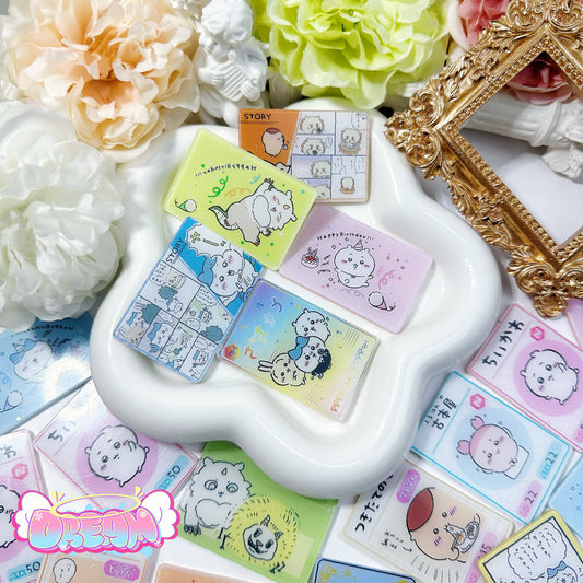 「R253」3cm X 5cm  ちいかわ アクリル カード 両面に保護シートがついておりますので、使用時は剥がして綺麗な状態でお使い頂けます
