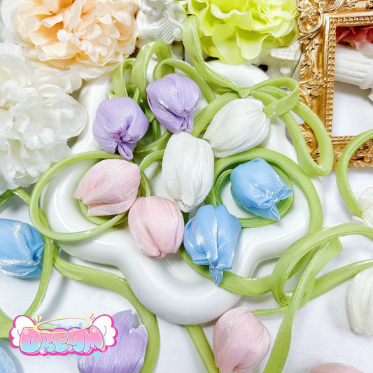 「X051」ふんわり花つぼみリボン お花が咲く前 ホワイト ピンクパープル ブルー（全4色・1点販売）