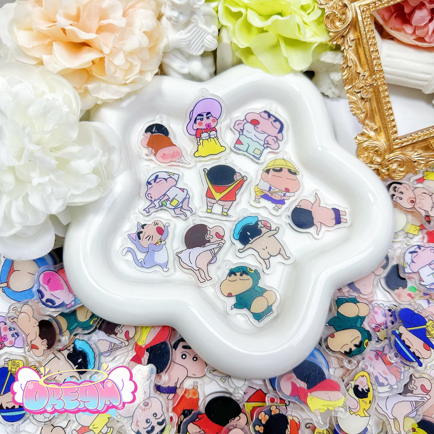 「R332」おしん カン付き 3cm アクリル（ランダムパターン）