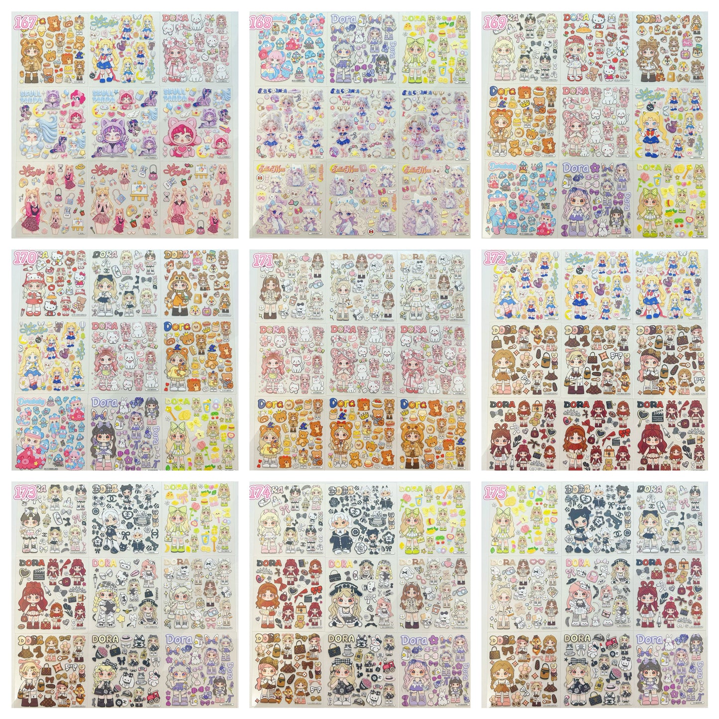 浮き彫りシール【167-175】 （別発送・合算不可)18枚以上ご購入で送料無料／9枚以下の場合は送料649円が別途必要となります（沖縄別途）一部サイズは大きめ