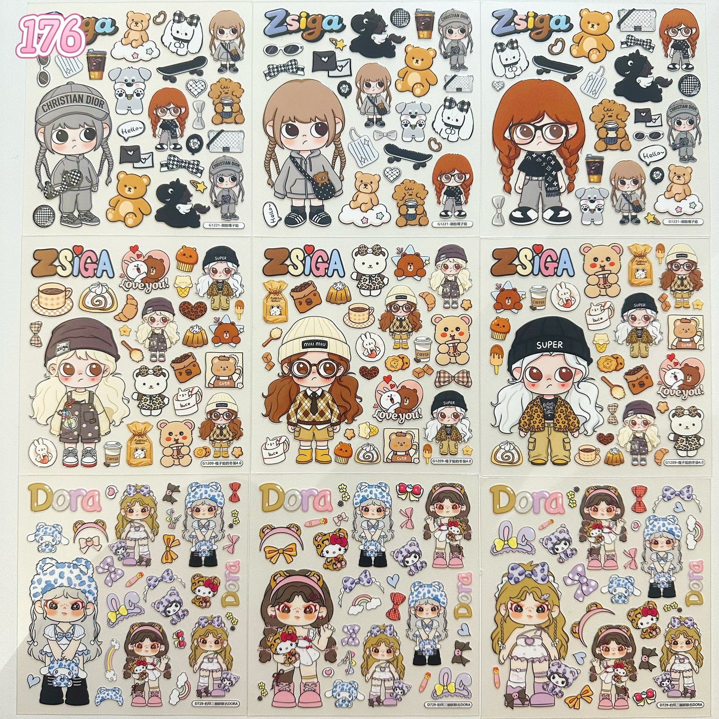 浮き彫りシール【176-184】 （別発送・合算不可)18枚以上ご購入で送料無料／9枚以下の場合は送料649円が別途必要となります（沖縄別途）一部サイズは大きめ