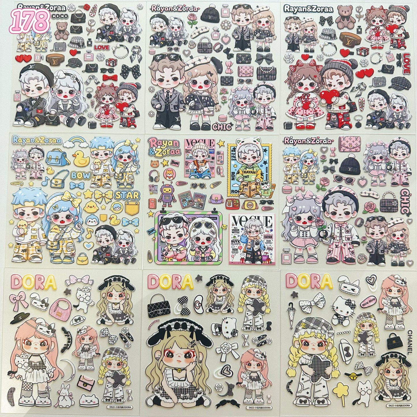 浮き彫りシール【176-184】 （別発送・合算不可)18枚以上ご購入で送料無料／9枚以下の場合は送料649円が別途必要となります（沖縄別途）一部サイズは大きめ