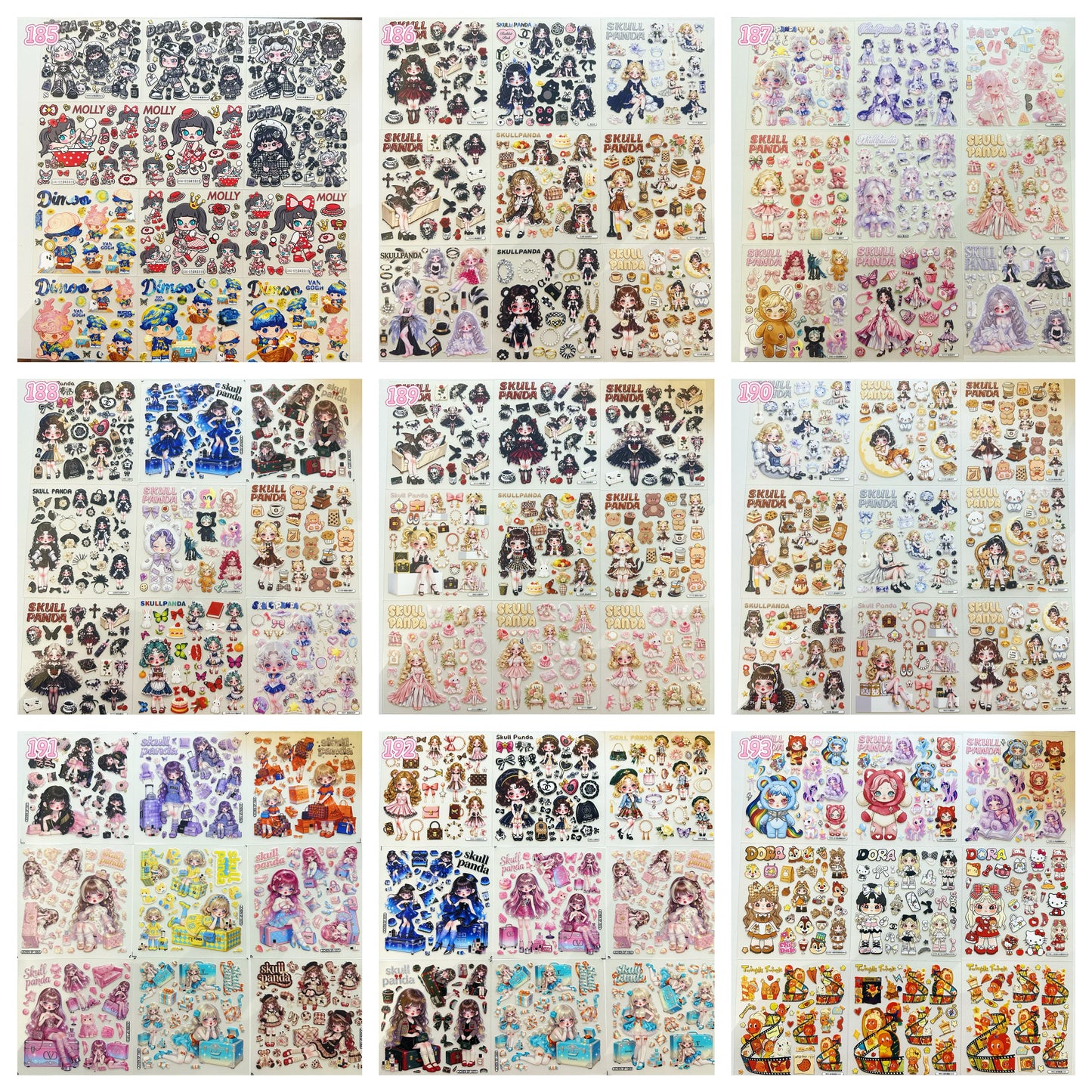 浮き彫りシール【185-193】 （別発送・合算不可)18枚以上ご購入で送料無料／9枚以下の場合は送料649円が別途必要となります（沖縄別途）一部サイズは大きめ