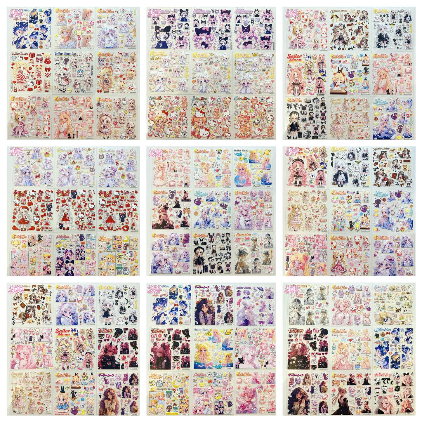 浮き彫りシール【194-202】 （別発送・合算不可)18枚以上ご購入で送料無料／9枚以下の場合は送料649円が別途必要となります（沖縄別途）一部サイズは大きめ
